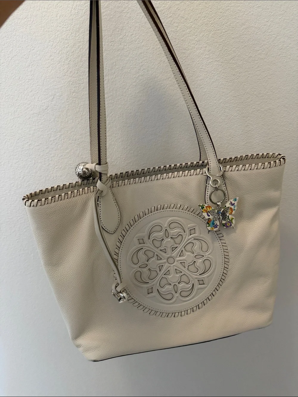 Brighton White Tote with Matching Wallet and added Butterfly Charm